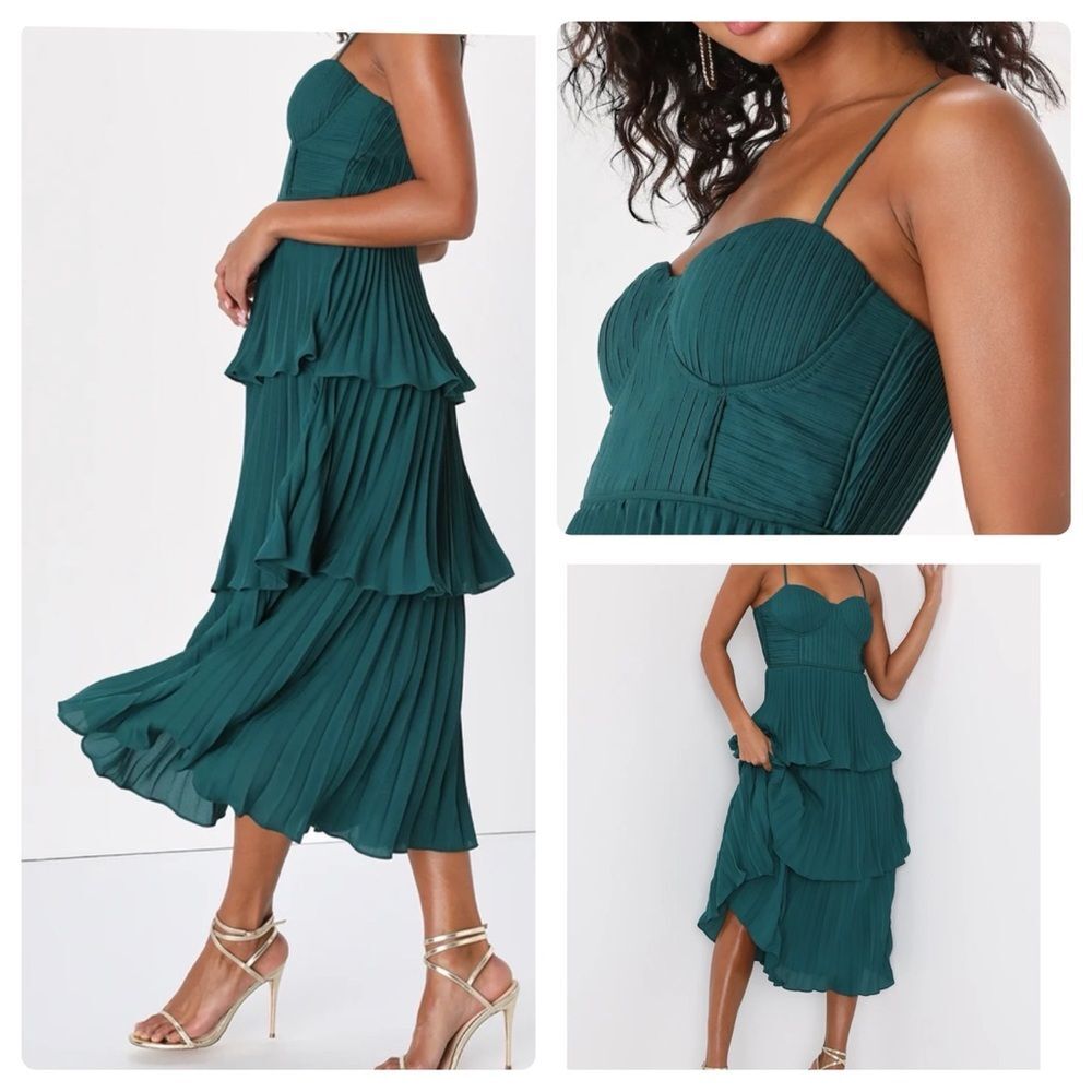 Lulu's Cascading Crush Emerald Green Tiered Bustier Corset Midi Dress Size XL